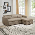 L shape sofa bed in beige fabric with chaise storage shown in living room view