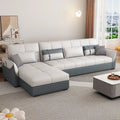L shape sofa bed with USB ports in cream and grey living room view