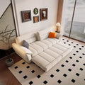 Modern rectangular sofa cum bed with convertible couch sleeper & beige fabric seating