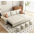L shape sofa cumm bed with chaise storage in cream white leatherette top view