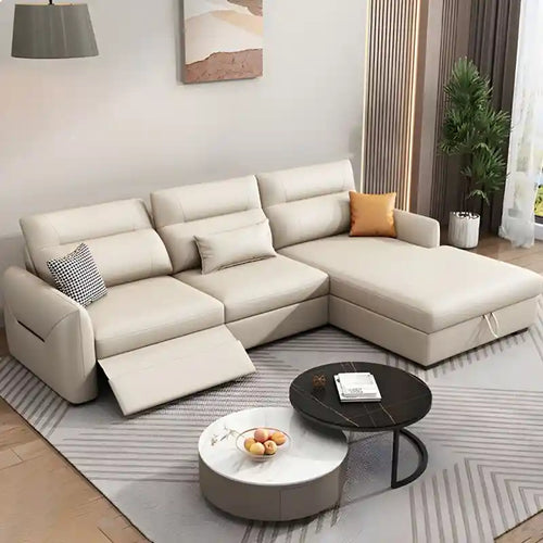 L shape sofa bed with pull-out function and chaise lounger side view