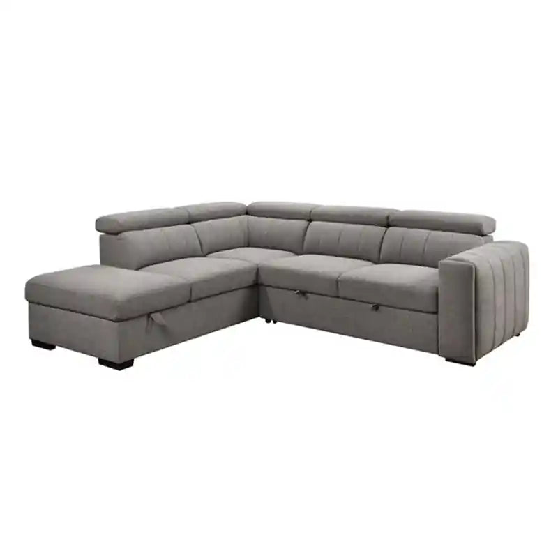 Pull-out flatbed extended with ottoman, convertible couch sleeper, sofa bed couch, 5-seater layout