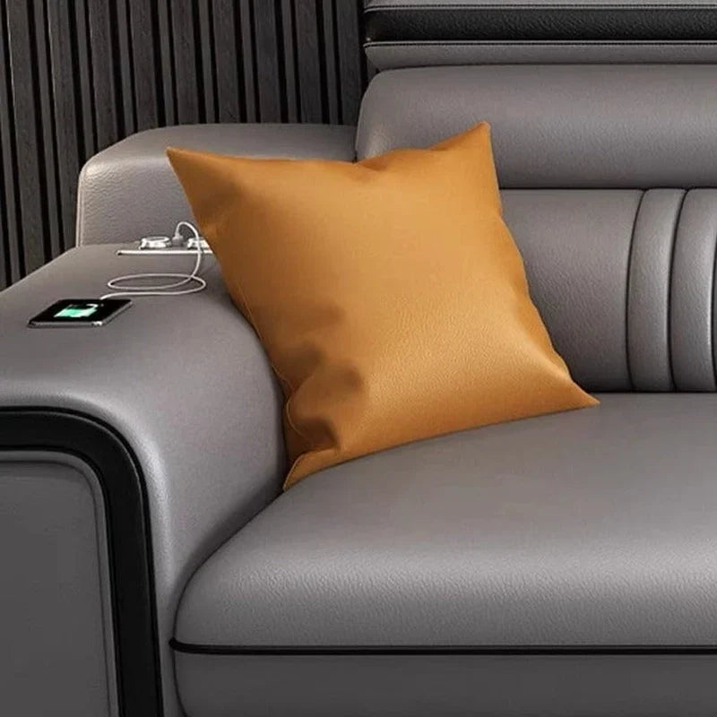 Sofacumbed with USB charging port, magazine pocket, grey leatherette finish, 4-seater sofa cumm bed design and hidden sofa bed storage