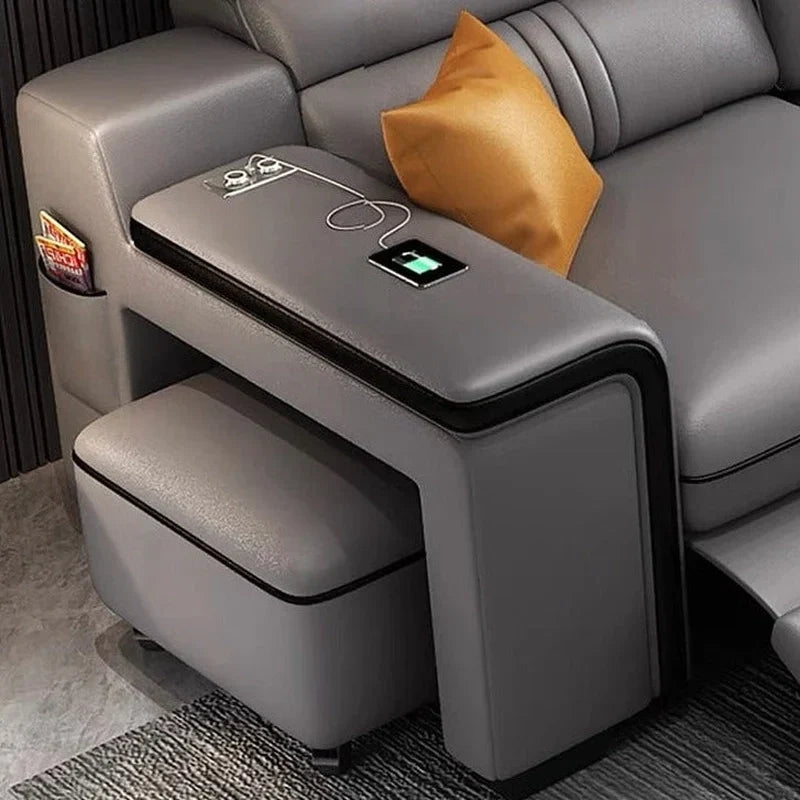 Sofa Cumm Bed with contemporary sleeper sofa bed design, side table armrest, durable frame, grey leatherette finish and sofa bed storage