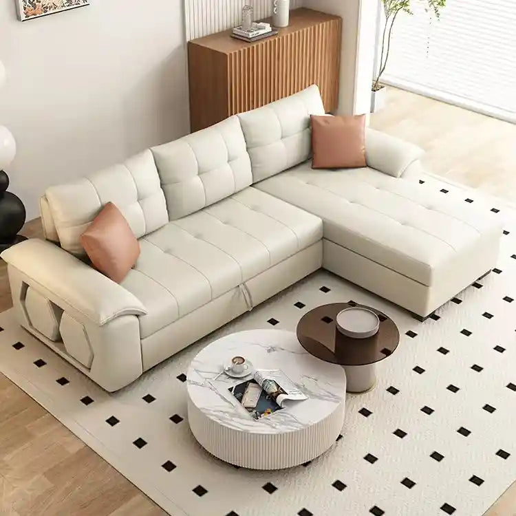 L shape sofa cumm bed converted into a flat sleeping surface