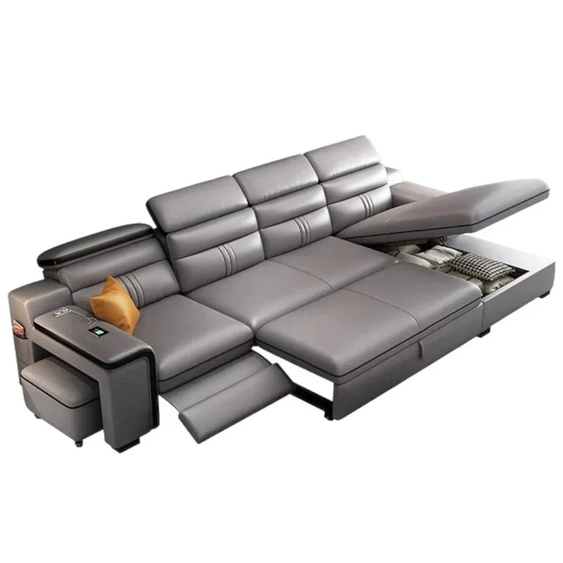 With its boxy silhouette, tall back and concealed legs, the Sofa Cumm Bed works as a space-saving sofacumbed and couch bed for compact homes, Airbnb stays and micro-living spaces.
