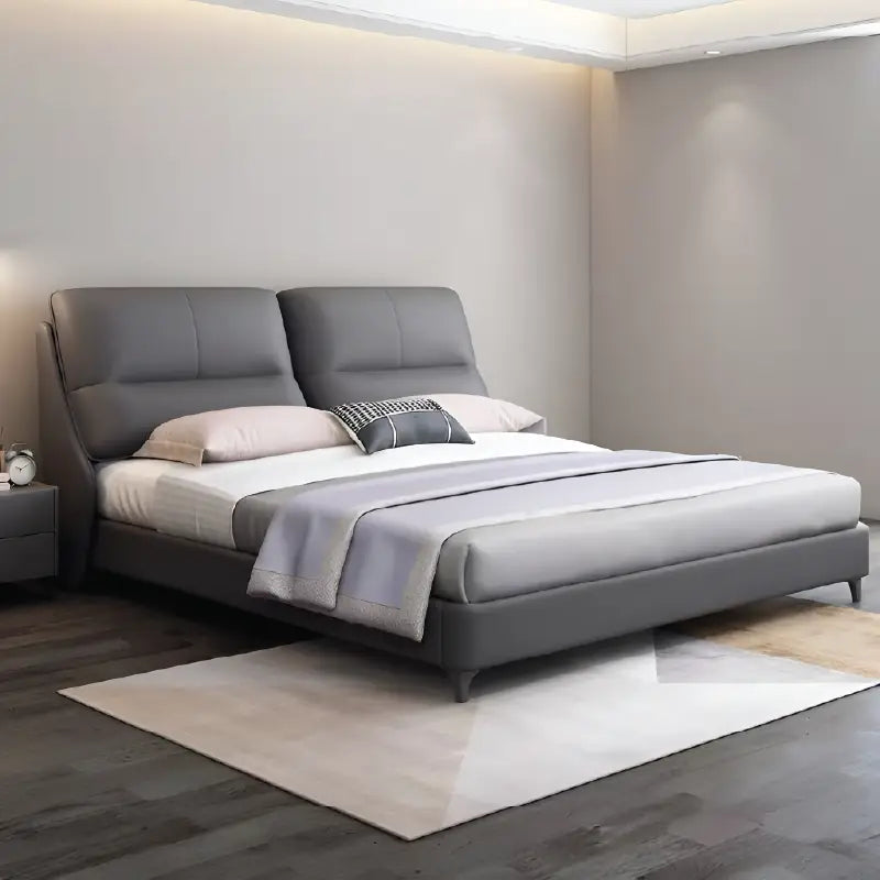 Nivan upholstered bed with king size bed comfort, dual-panel tufted headboard, padded upholstery and modern bed frame styling for master bedrooms
