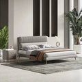 Beige upholstered channel headboard bed frame modern bed design with gold legs