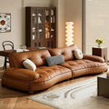 Low-profile tan leather sofa with deep tufting, pure leather sofa, premium sofa, 3 seater