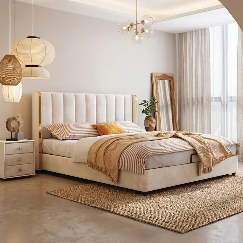 Flosy  Bed with Vertical Padded Headboard
