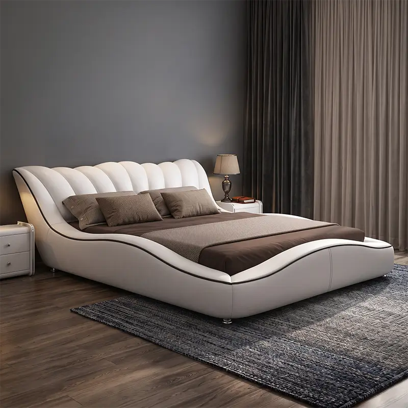 Flotoni Platform Bed with Scalloped Curved Headboard