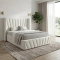 Cream wingback upholstered bed frame modern bed design geometric tufting