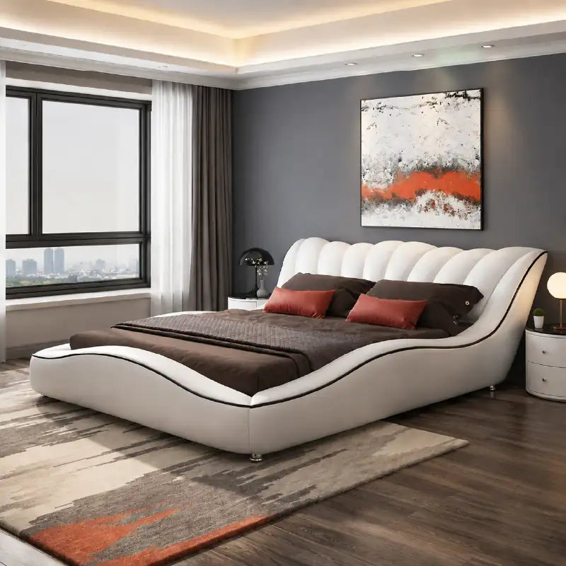 Flotoni Platform Bed with Scalloped Curved Headboard