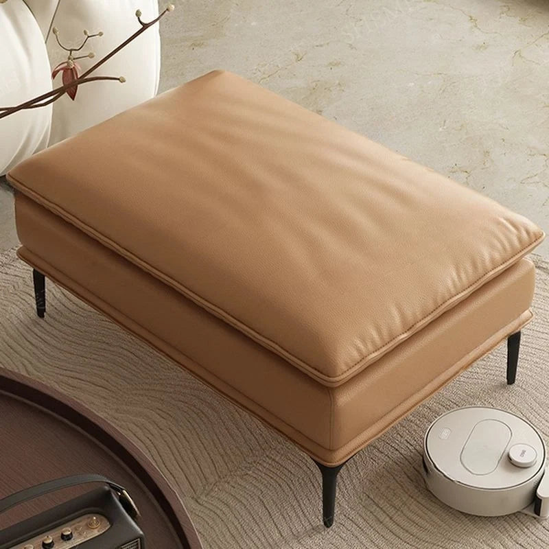 Low profile ottoman image with slim legs, ottoman living room ottoman, rectangular leather tan