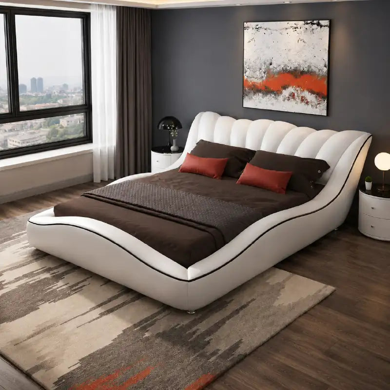 Flotoni Platform Bed with Scalloped Curved Headboard