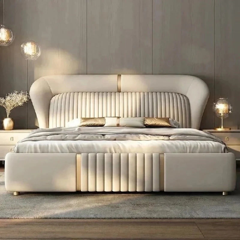 Vertical tufted bed, modern bed design and modern style bed design, beige finish