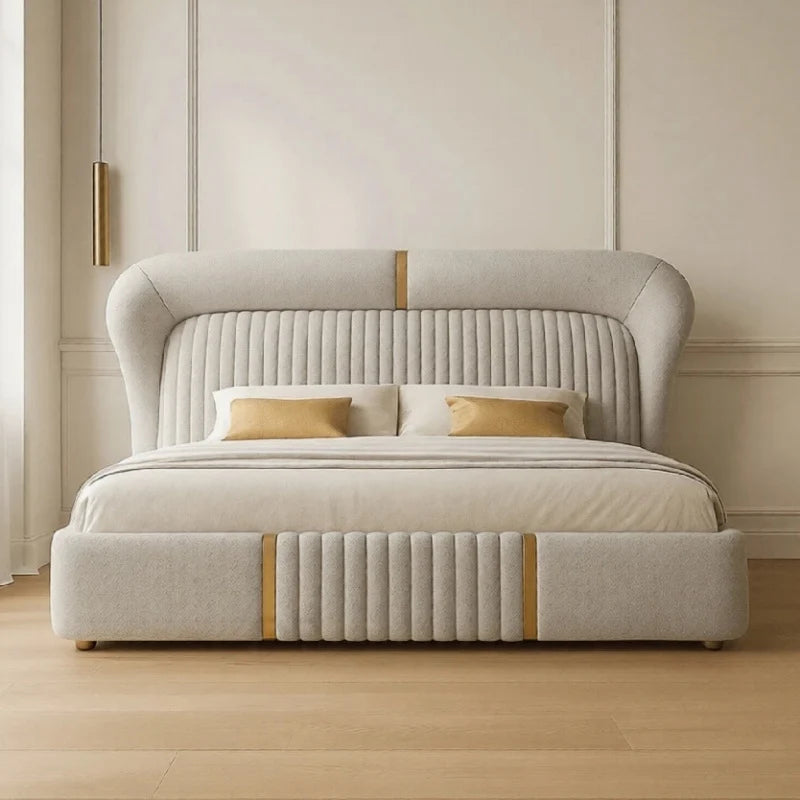 Low ribbed footboard, new bed design and master bedroom bed design, gold legs