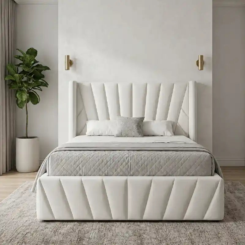 Ostry channel tufted upholstered platform bed; Ostry luxury bed shown as an upholstered bed.