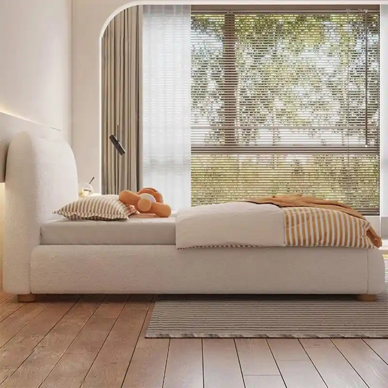 Alder hydraulic lift-up base with lined storage; Alder hydraulic bed with storage shown as an upholstered bed.