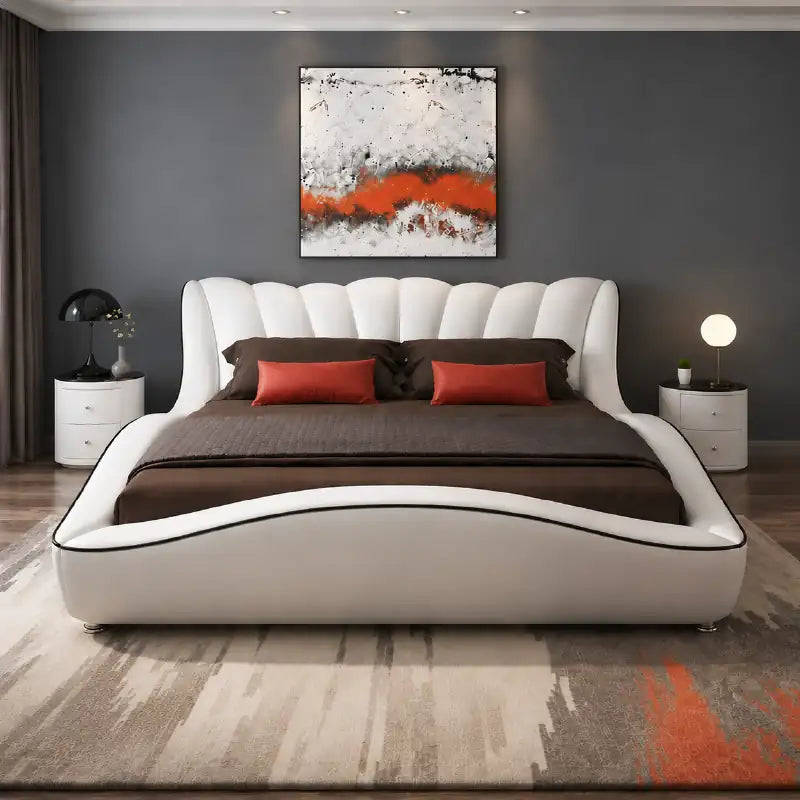 Flotoni Platform Bed with Scalloped Curved Headboard