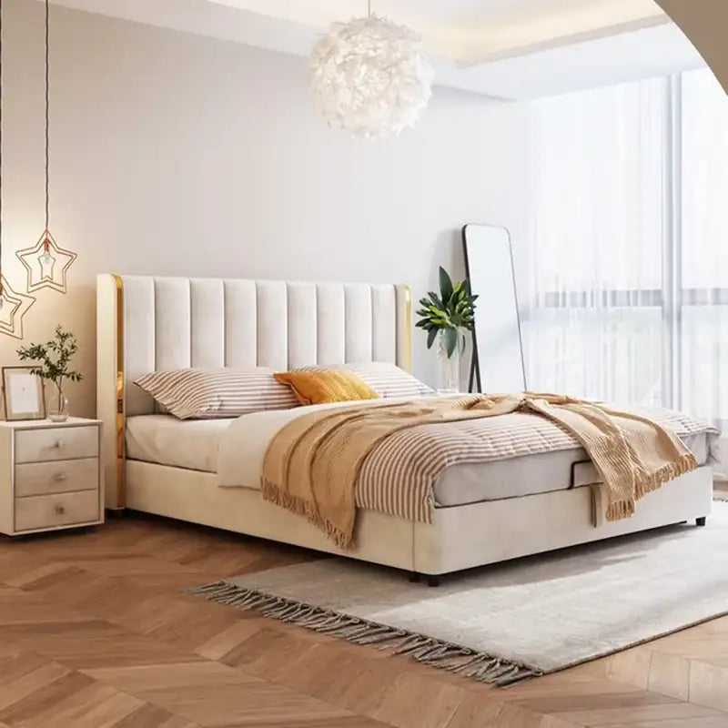 Flosy  Bed with Vertical Padded Headboard