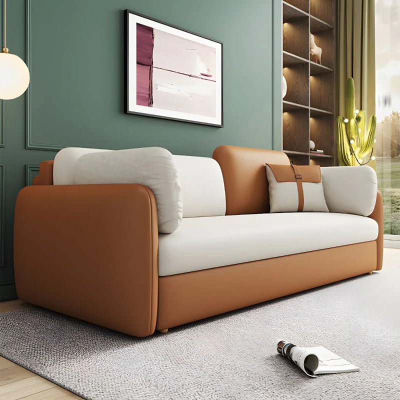 Sofacumbed with pull-out sofa bed function, lift-up under-seat storage, compact 2-seater layout, dual-tone upholstery, rounded armrests, and couch bed comfort