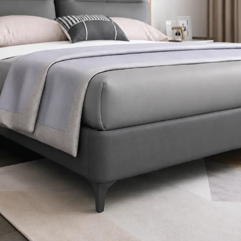 Luxury upholstered bed with king size upholstered bed dimensions, ergonomic headboard support and elegant master bedroom styling
