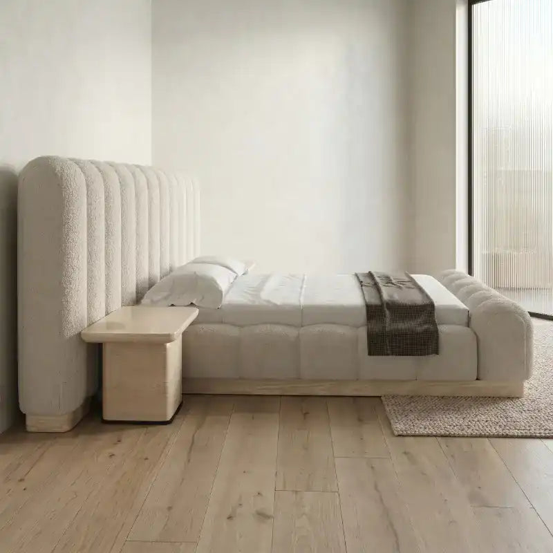 Gavio Boucle Bed with Soft Textured Fabric and Side Tables