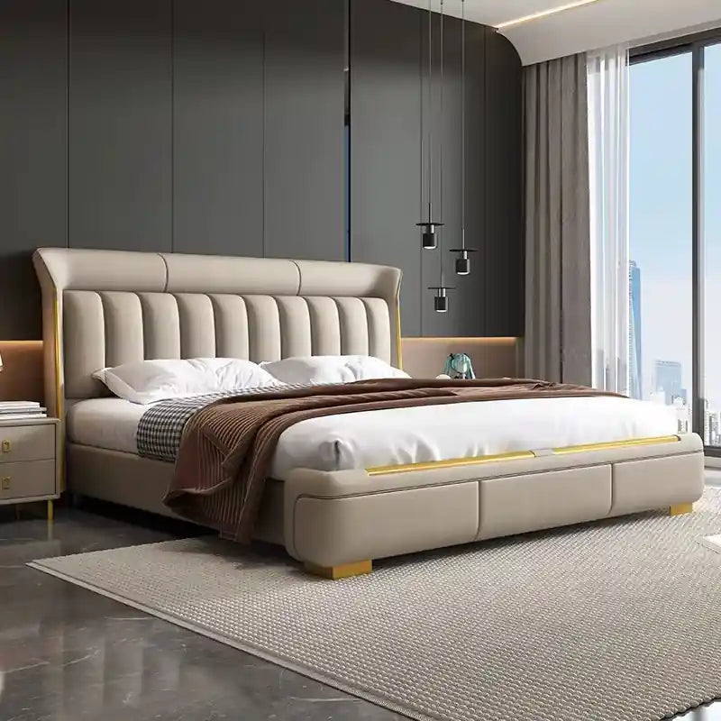 Modern style bed design upholstered bed online soft padded wingback headboard