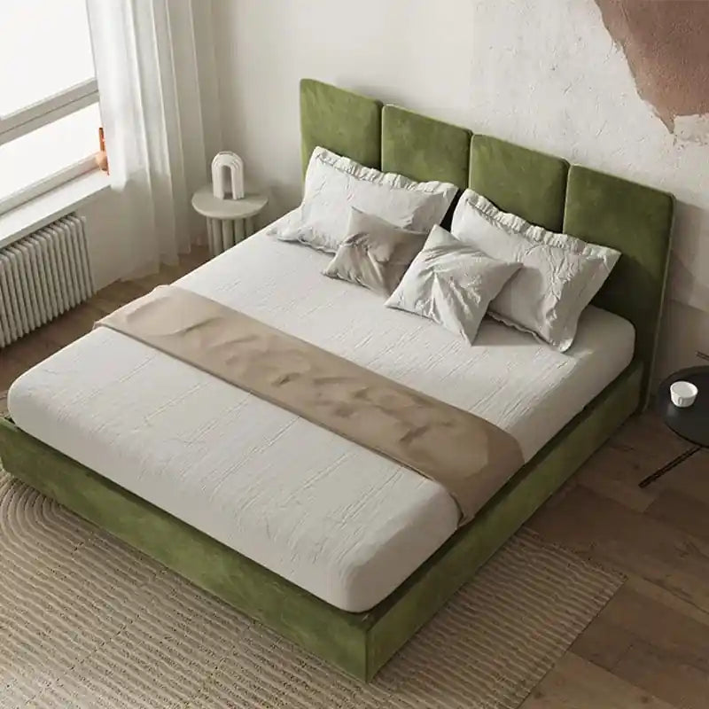 Calix upholstered base with stubby legs; Calix storage bed shown as a hydraulic bed.