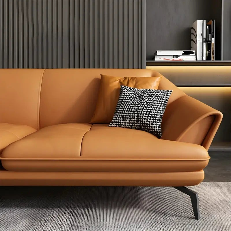 Varek L Shape Leather Sofa with Curved Arms