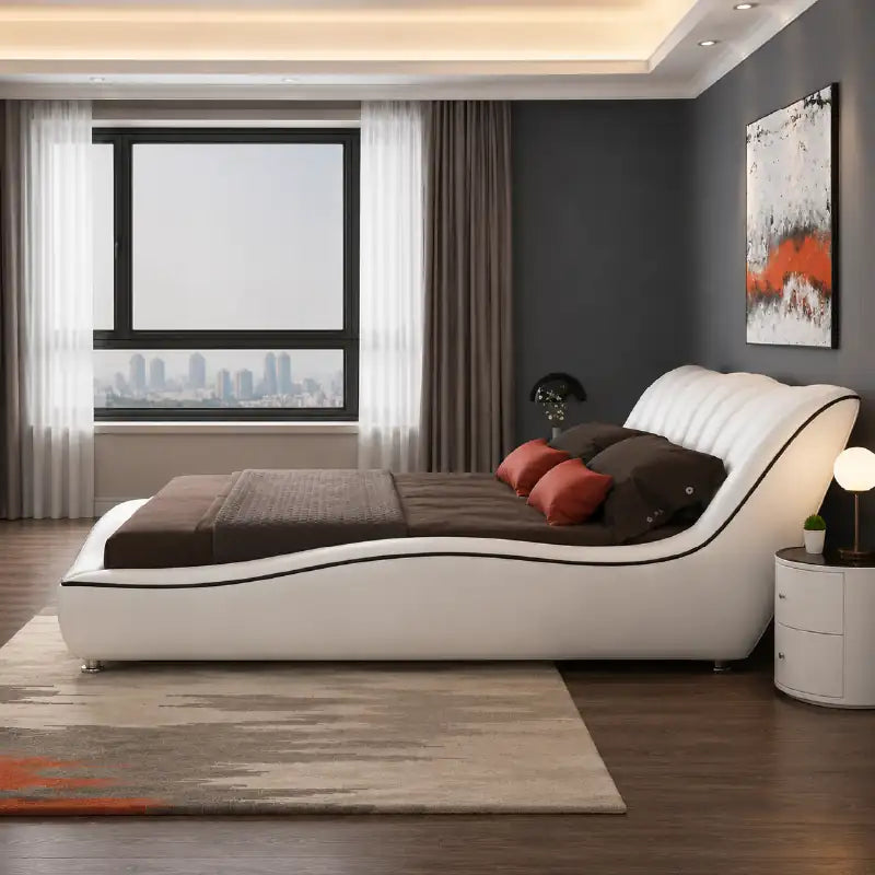 Flotoni Platform Bed with Scalloped Curved Headboard