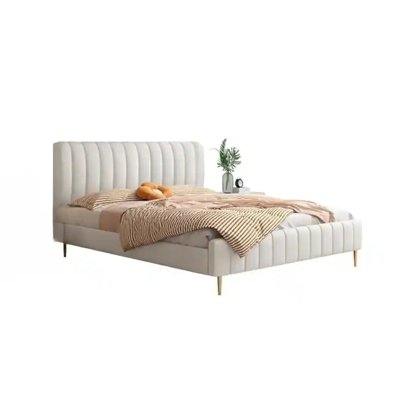 Luxury upholstered bed frame modern bed design with curved edges and gold accents