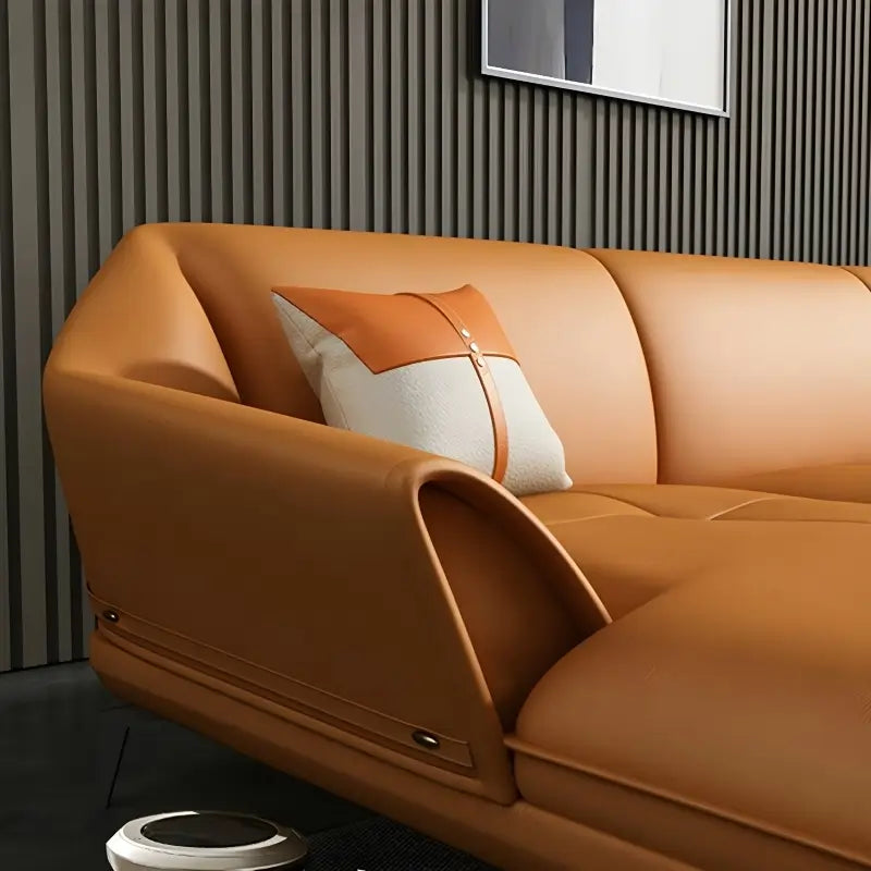 Varek L Shape Leather Sofa with Curved Arms