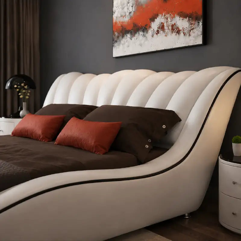 Flotoni Platform Bed with Scalloped Curved Headboard
