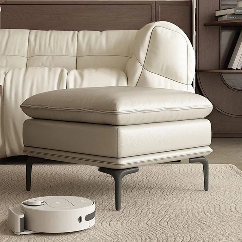 Contemporary ottoman seating pic with plush top, ottoman footrest living room ottoman, metal leg brown