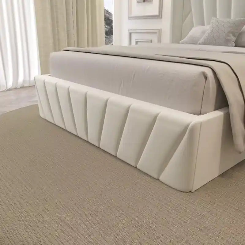 Ostry upholstered bed introduces a refined balance of comfort and contemporary; Ostry luxury bed shown as an upholstered bed.