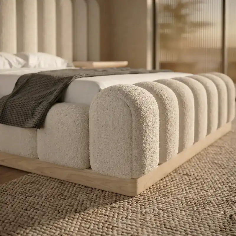Gavio Boucle Bed with Soft Textured Fabric and Side Tables