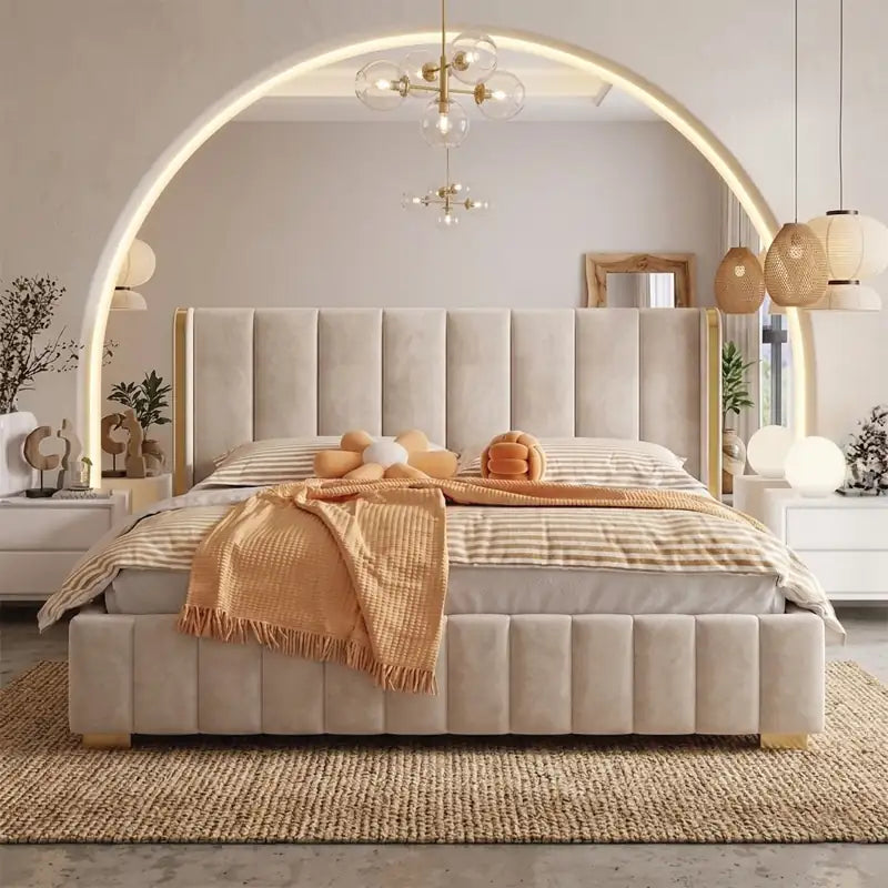 Flosy  Bed with Vertical Padded Headboard