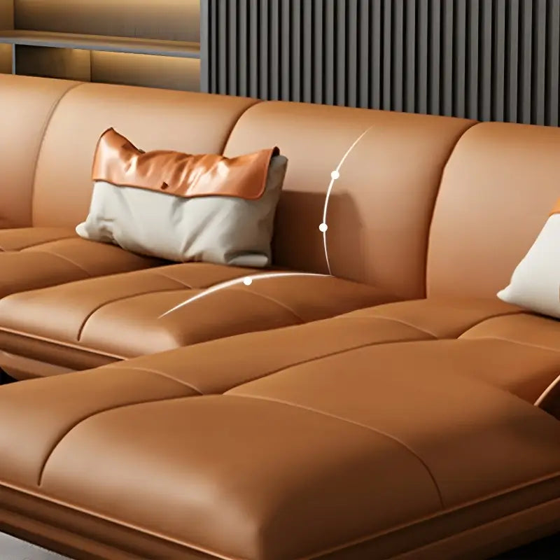 Varek L Shape Leather Sofa with Curved Arms