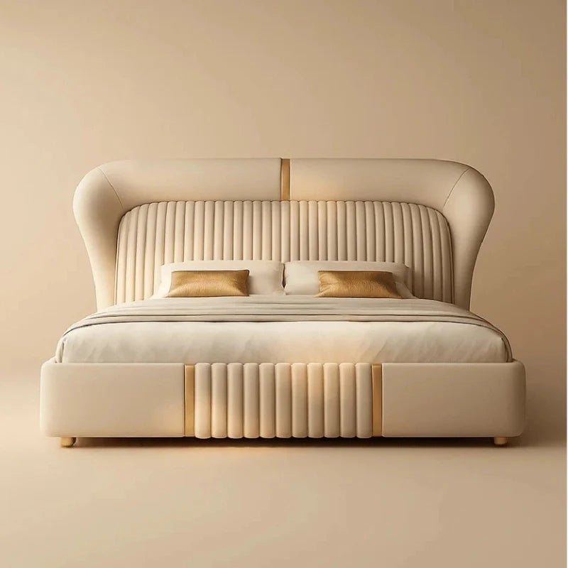 Bed cot with hydraulic bed storage, plush bed frame, modern