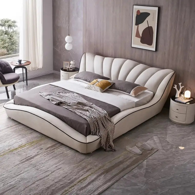 Flotoni Platform Bed with Scalloped Curved Headboard