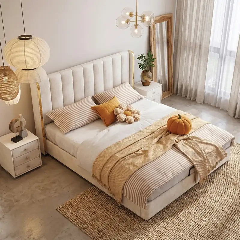 Flosy  Bed with Vertical Padded Headboard
