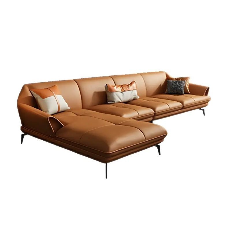 Varek L Shape Leather Sofa with Curved Arms