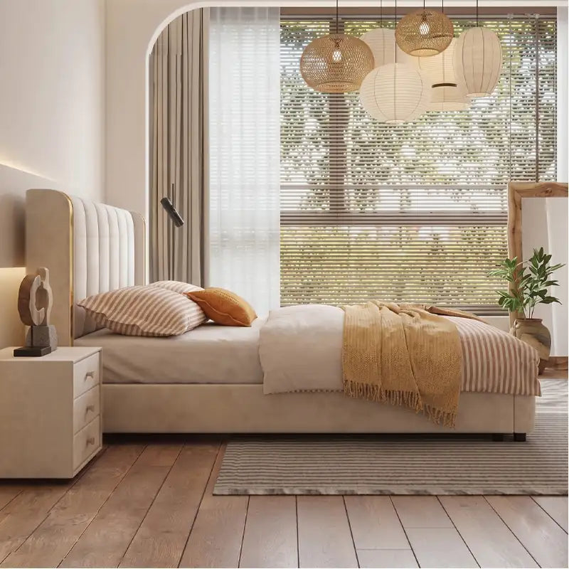Flosy  Bed with Vertical Padded Headboard