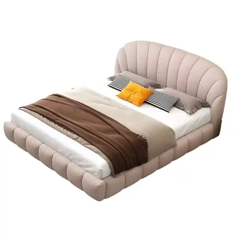 Norel crafted with a durable engineered wood structure, plush foam padding; Norel upholstered bed shown as a platform bed.