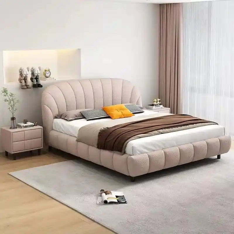 Norel this stylish delivers a cosy yet luxurious atmosphere. The low-profile platform silhouette and softly; Norel upholstered bed shown as a platform bed.