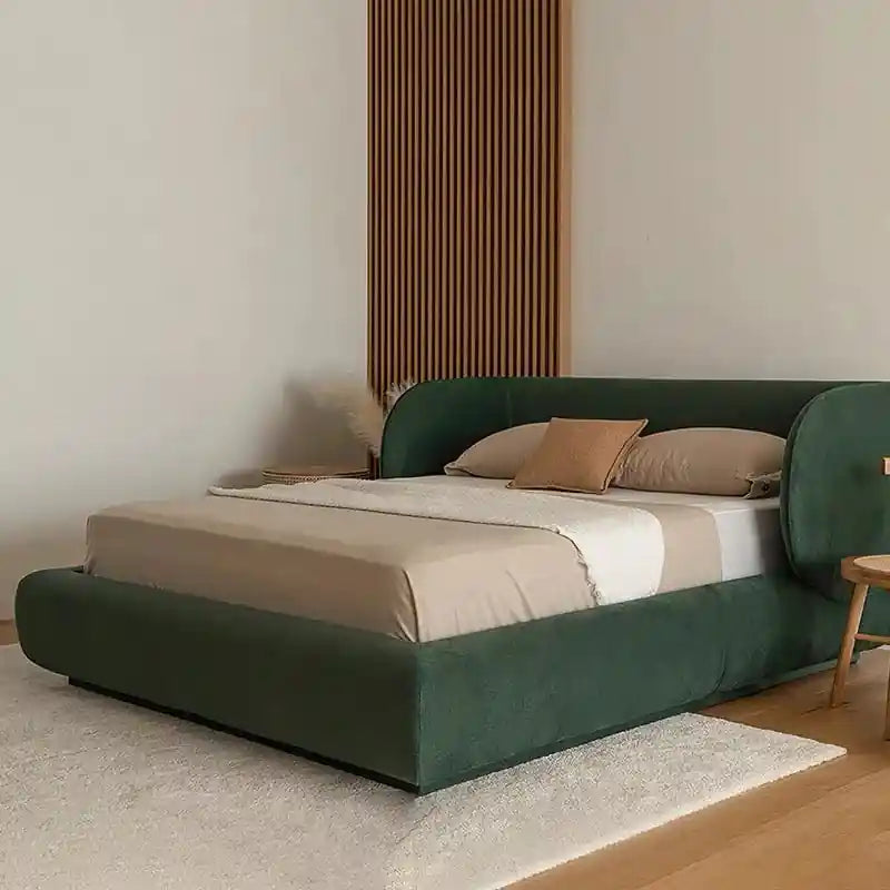 Norix as a fresh , it bridges simplicity with elegance.; Norix platform bed shown as an upholstered bed.