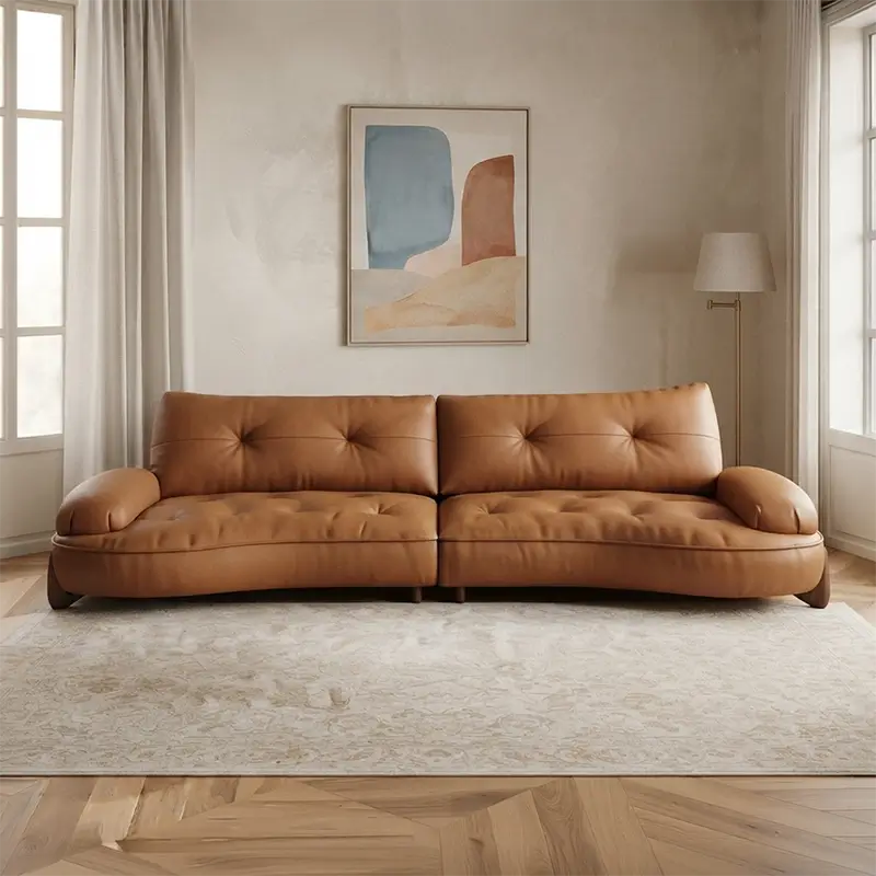 Cendro Leather Sofa with Deep Cushions