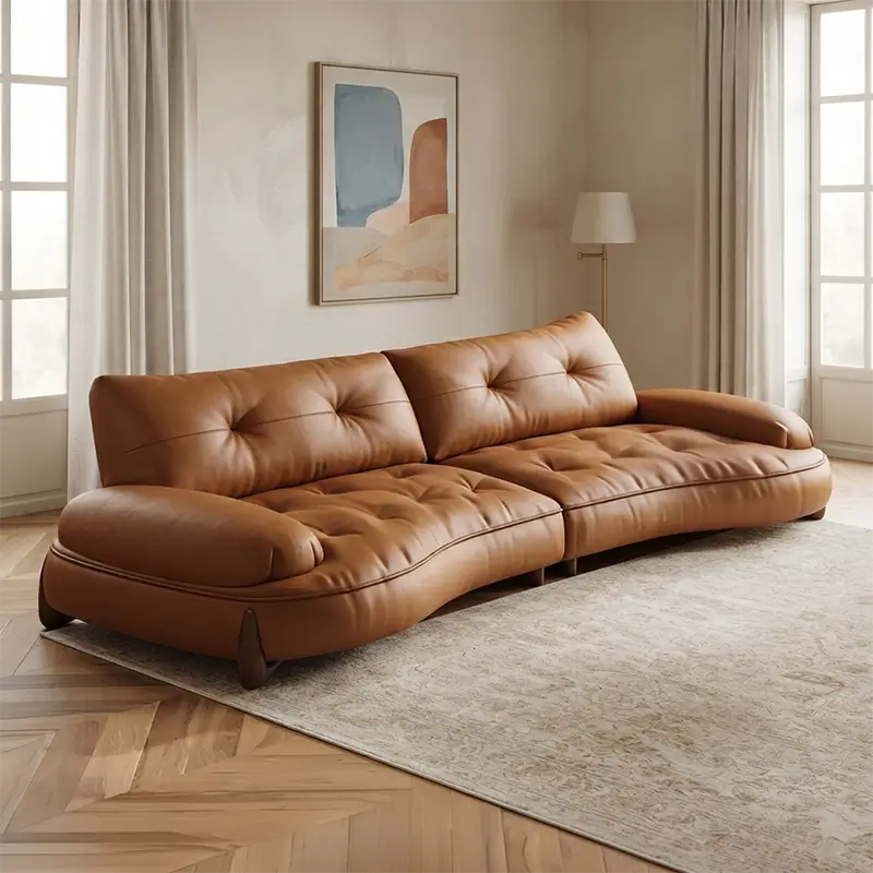 Cendro Leather Sofa with Deep Cushions
